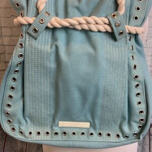 Maxazria Collection Purse Canvas Grommets Rope Handle Beach Resortwear Vacation